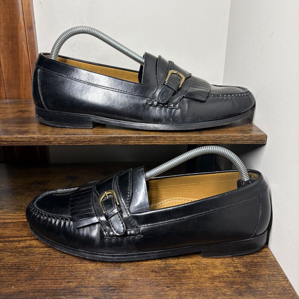 Cole Haan Black Leather Kiltie Buckle Moc Toe Loafers Dress Shoes Y2K Mens 9.5 D